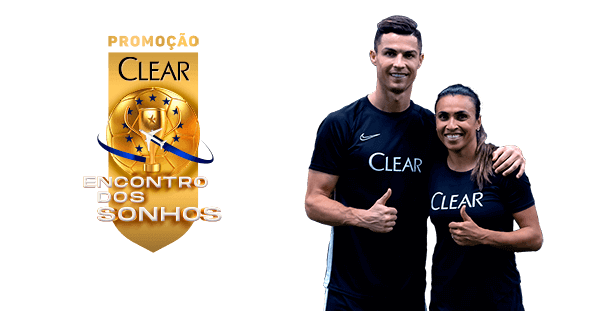 Promoção Clear, encontro dos sonhos. Cristiano Ronaldo e Marta com camisetas Clear